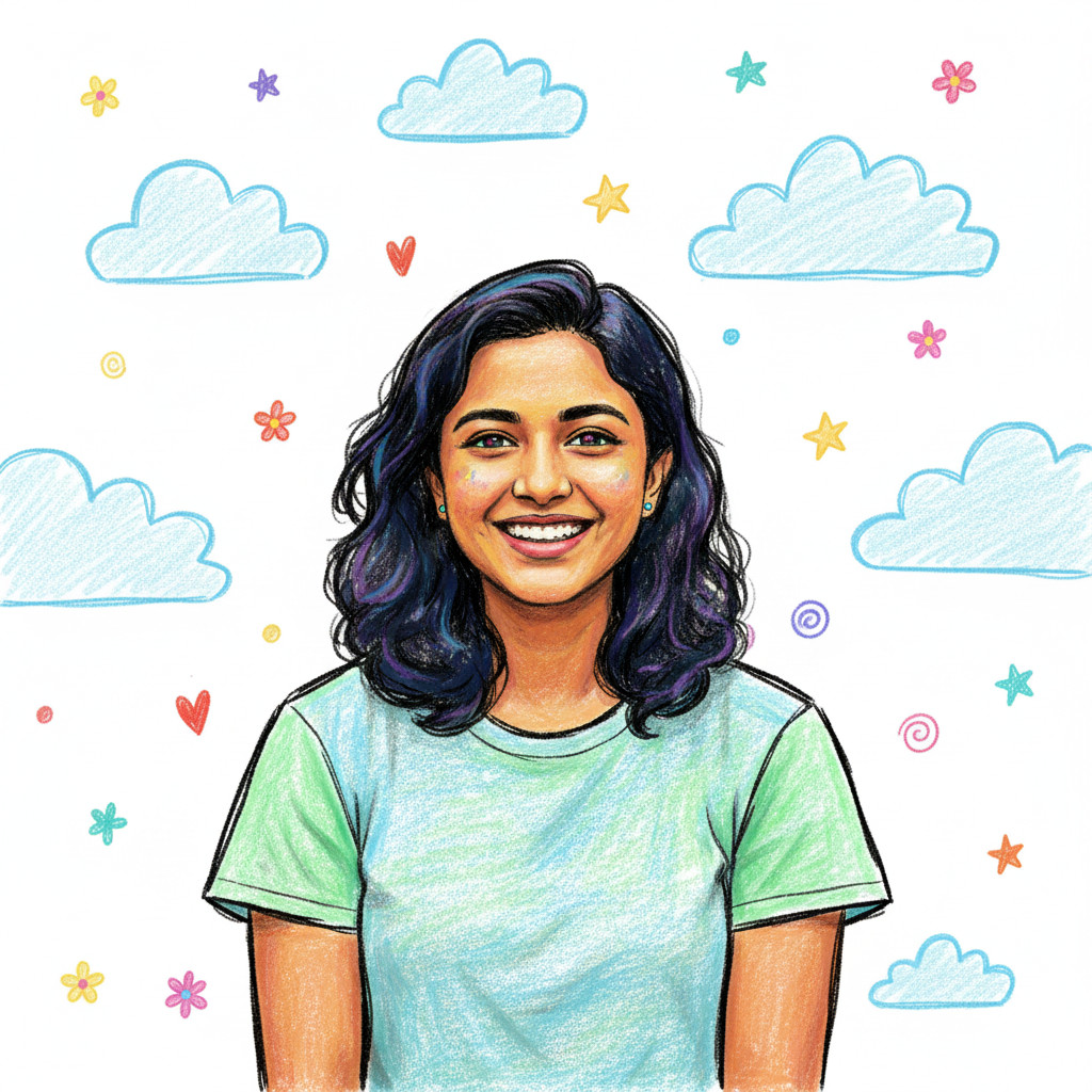 Playful Crayon — Naive Crayon Illustration Look (Female)