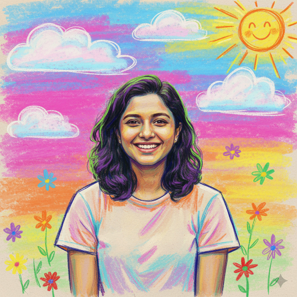 Playful Crayon — Vibrant Crayon Sketch Transformation (Female)