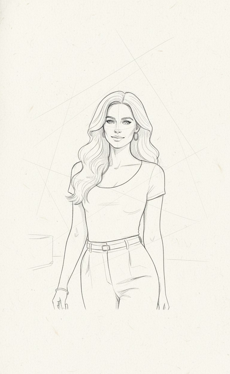 PENCIL PORTRAIT — Minimalist Line Sketch (Female)