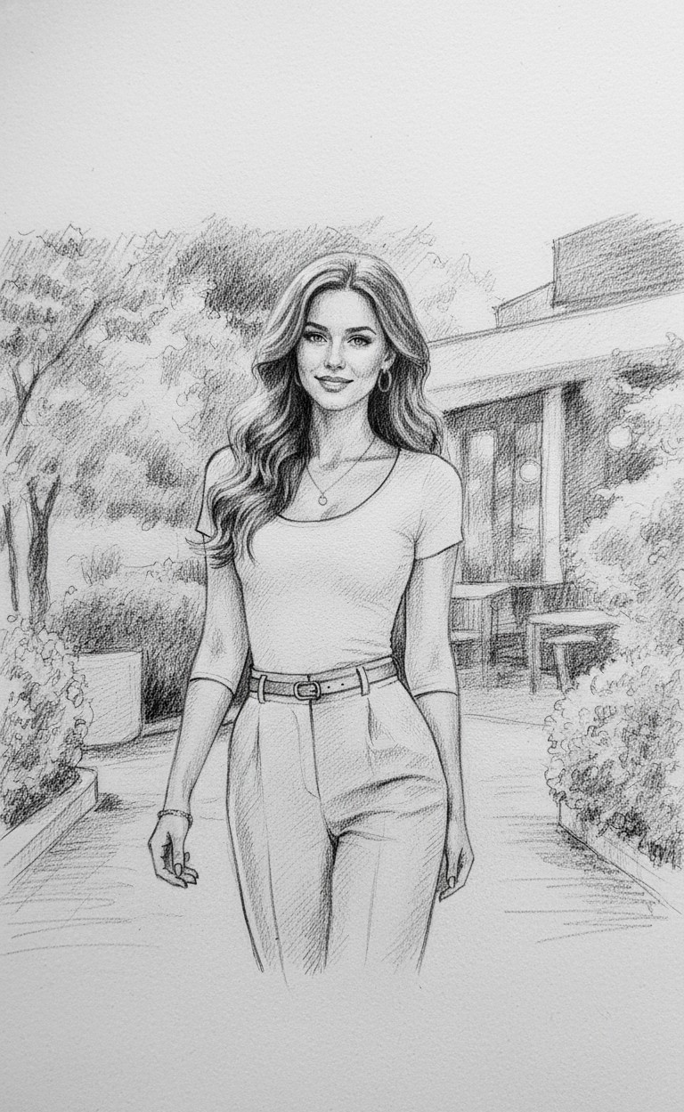 PENCIL PORTRAIT — Crosshatch Sketch (Female)