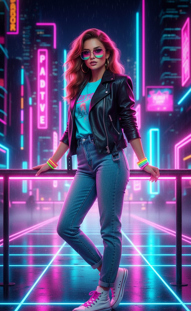 Vintage & Retro Aesthetic — 1980s Neon Retro (Female)