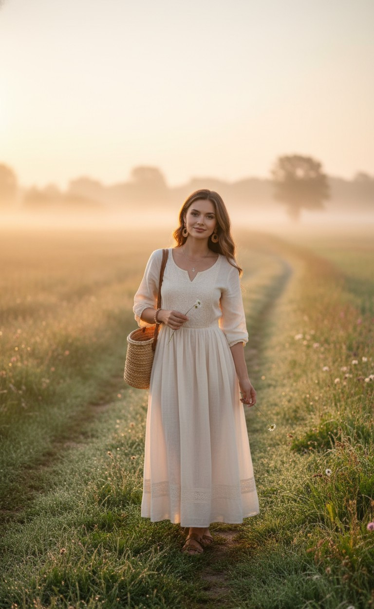 Soft Dreamy Natural Light — Countryside Sunrise Stroll (Female)
