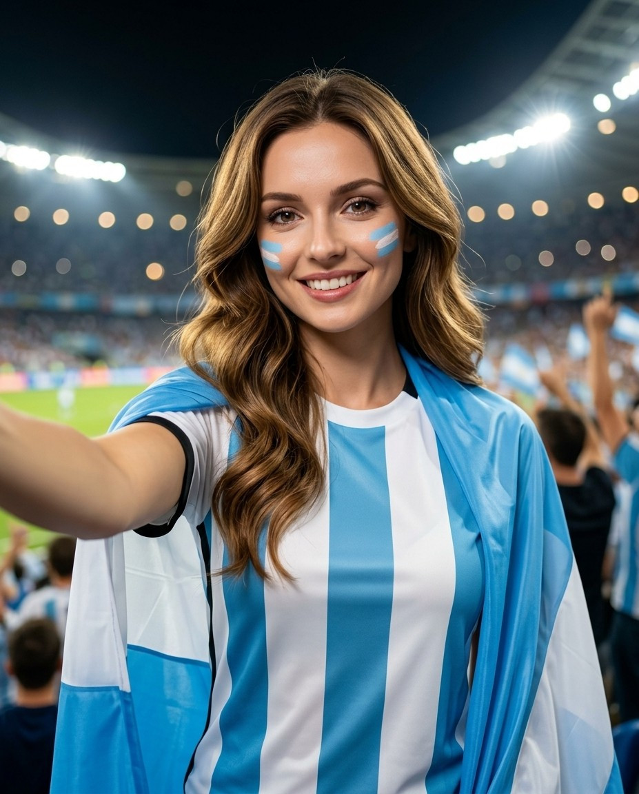Football Fan Reactions — Cinematic Stadium Selfie Football Fan (Female)