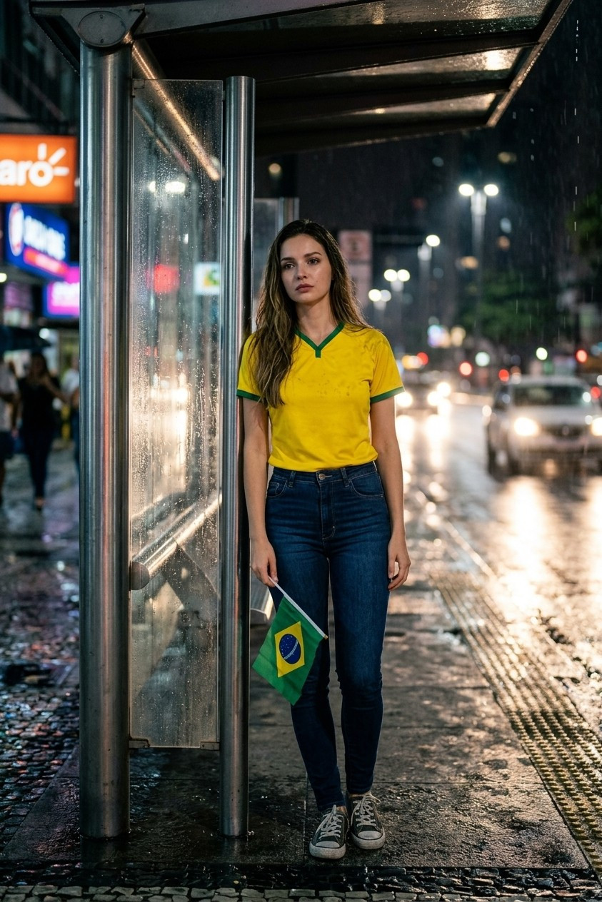 Supporter Lifestyle Portraits — rainy bus stop portrait (Female)
