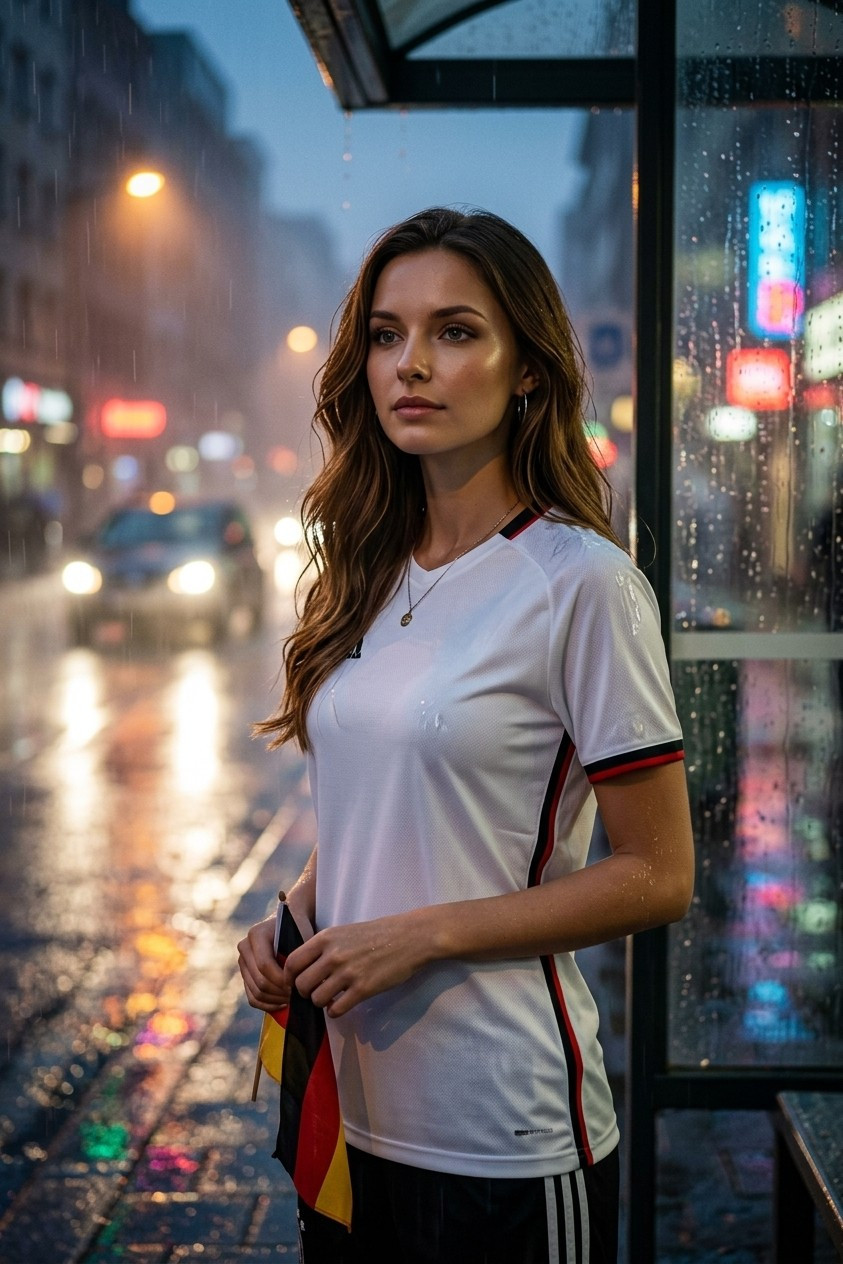 Supporter Lifestyle Portraits — rainy bus stop portrait (Female)