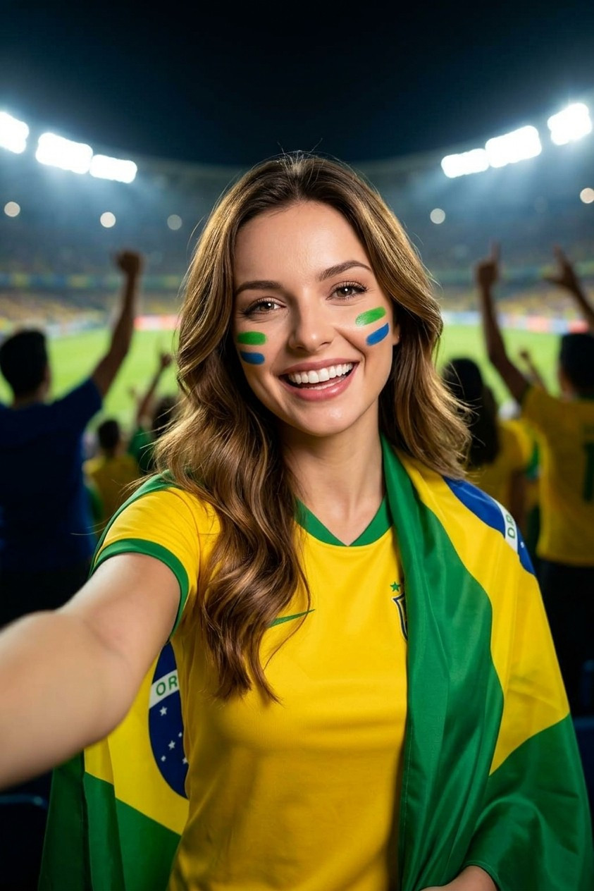 Football Fan Reactions — Cinematic Stadium Selfie Football Fan (Female)