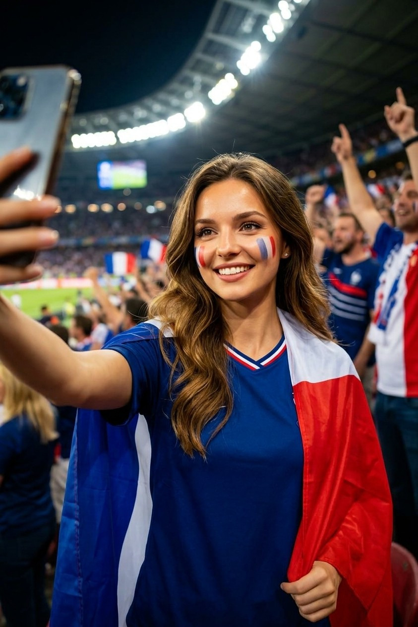 Football Fan Reactions — Cinematic Stadium Selfie Football Fan (Female)