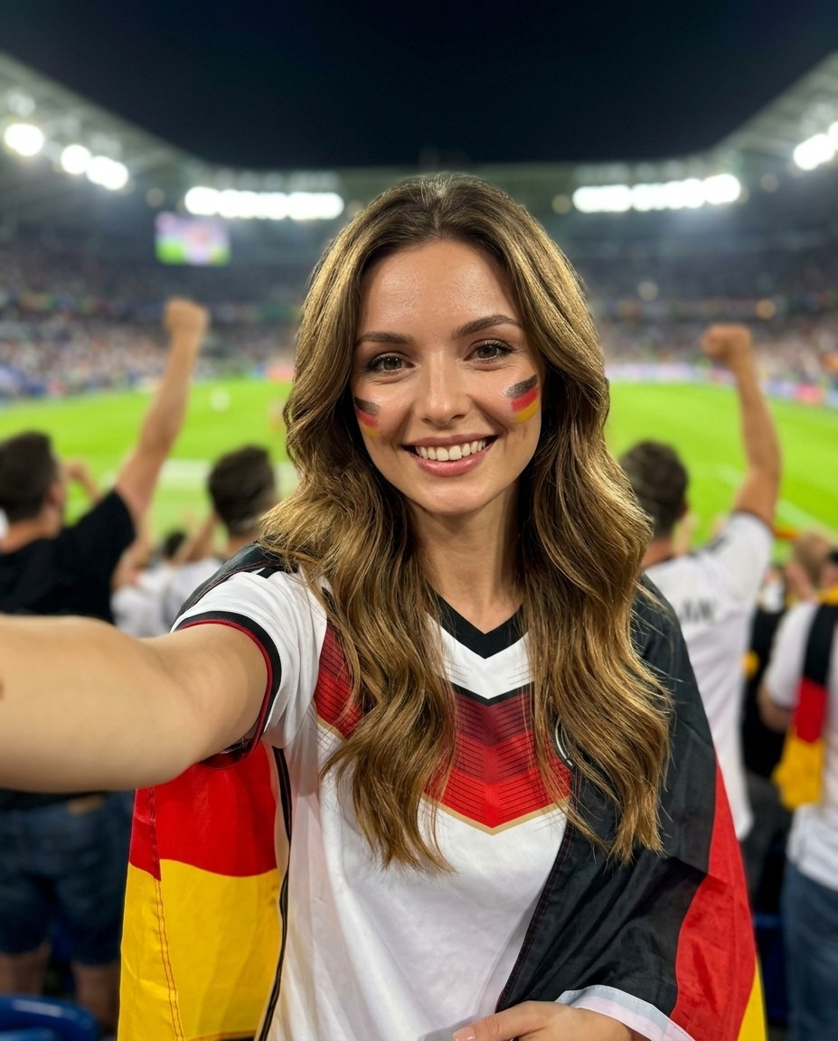 Football Fan Reactions — Cinematic Stadium Selfie Football Fan (Female)