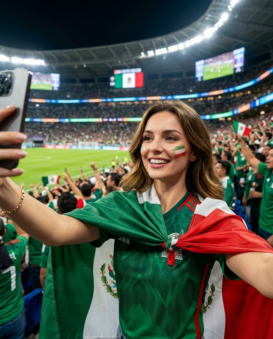 Football Fan Reactions — Cinematic Stadium Selfie Football Fan (Female)