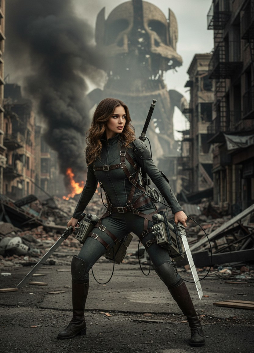 Anime Character Illustration — Titan Battle Soldier Style (Female)