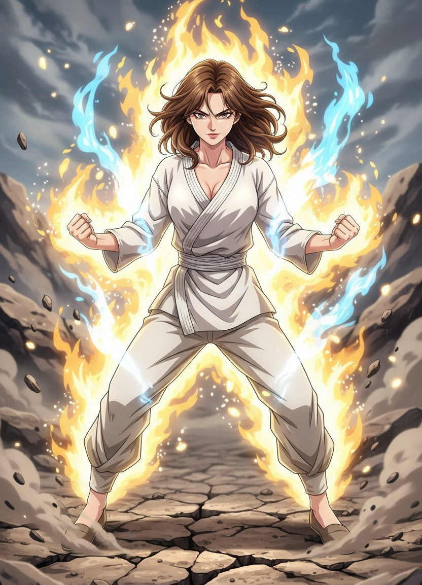 Anime Character Illustration — Dragon Energy Warrior Style (Female)