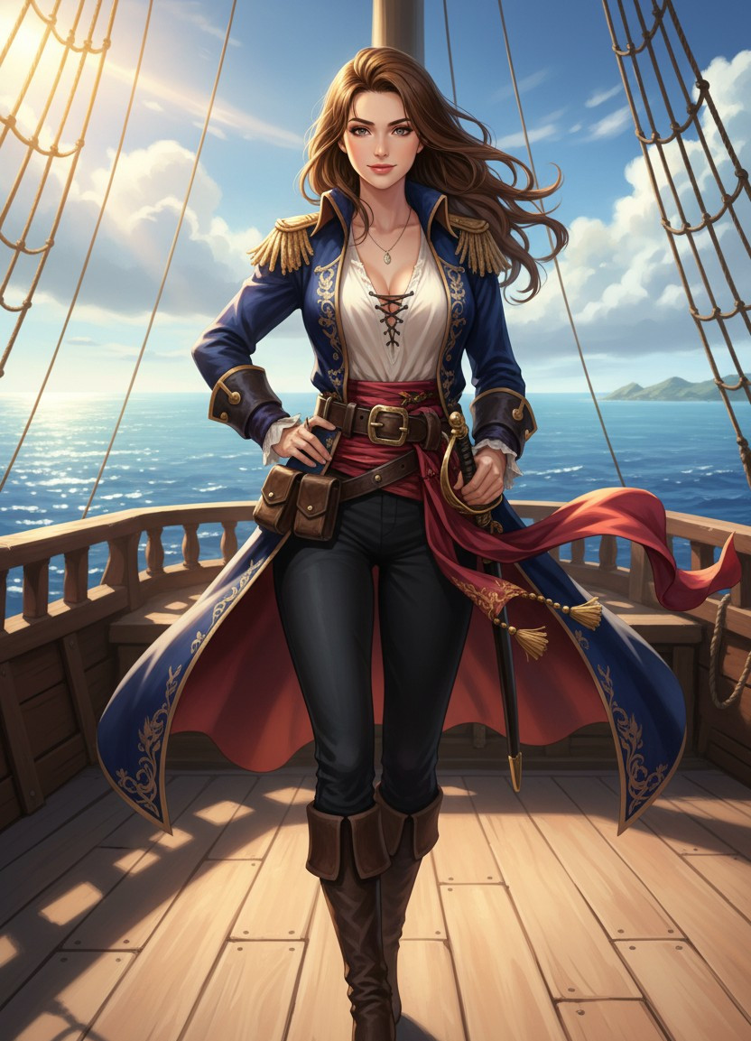 Anime Character Illustration — Pirate Captain Style (Female)
