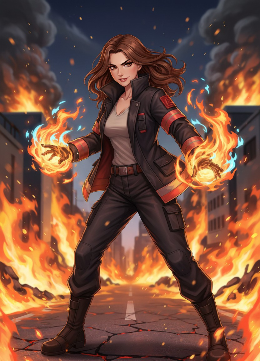 Anime Character Illustration — Fire Force Warrior Style (Female)