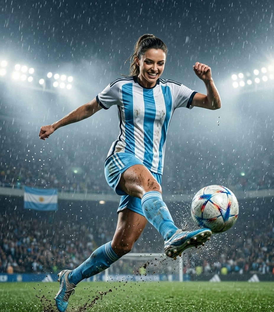 Fan flex portraits — rainy field kick (Female)