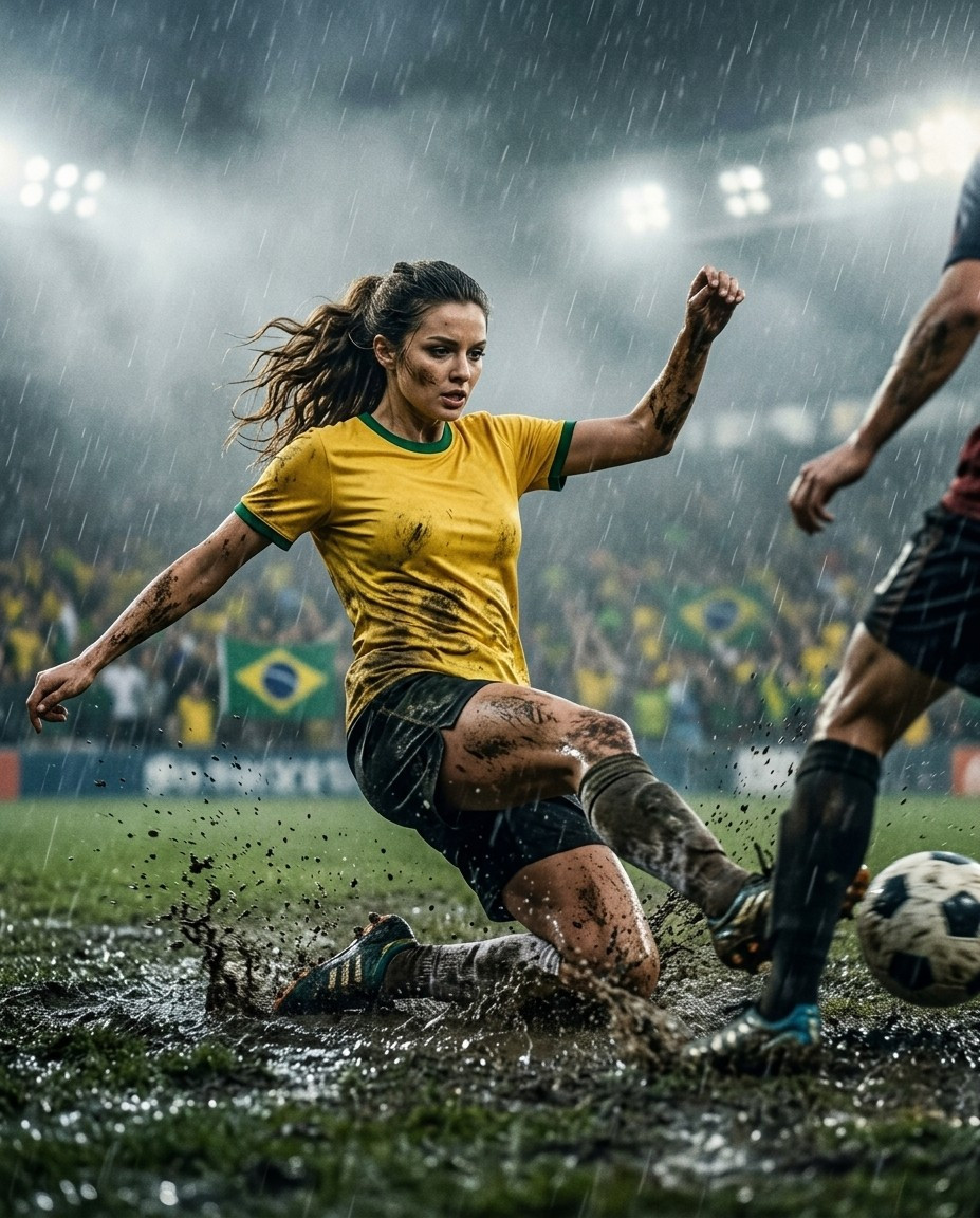 Fan flex portraits — muddy slide tackle (Female)