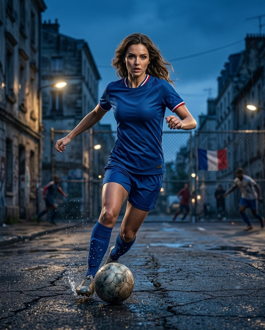 Fan flex portraits — street field dribble (Female)