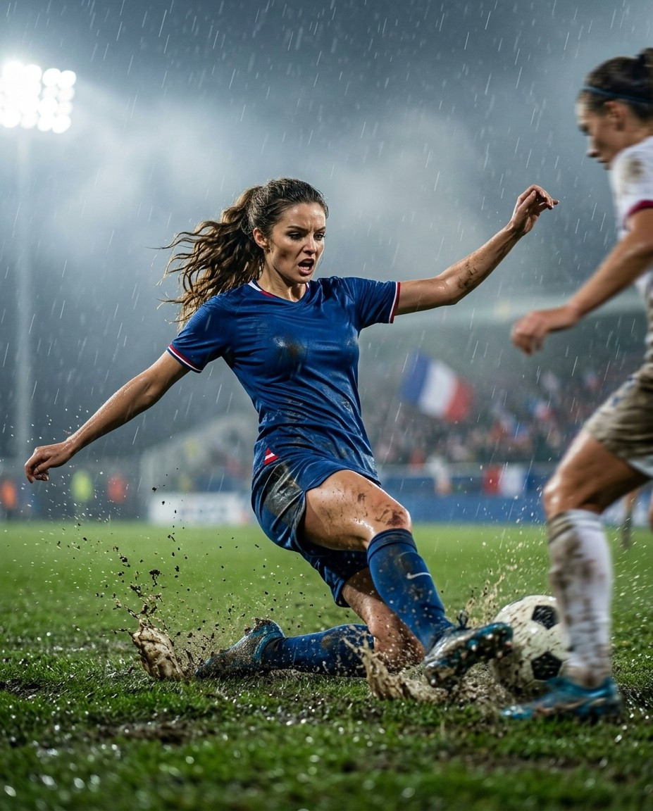 Fan flex portraits — muddy slide tackle (Female)