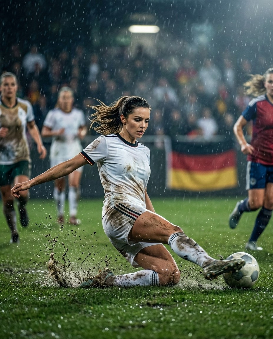 Fan flex portraits — muddy slide tackle (Female)