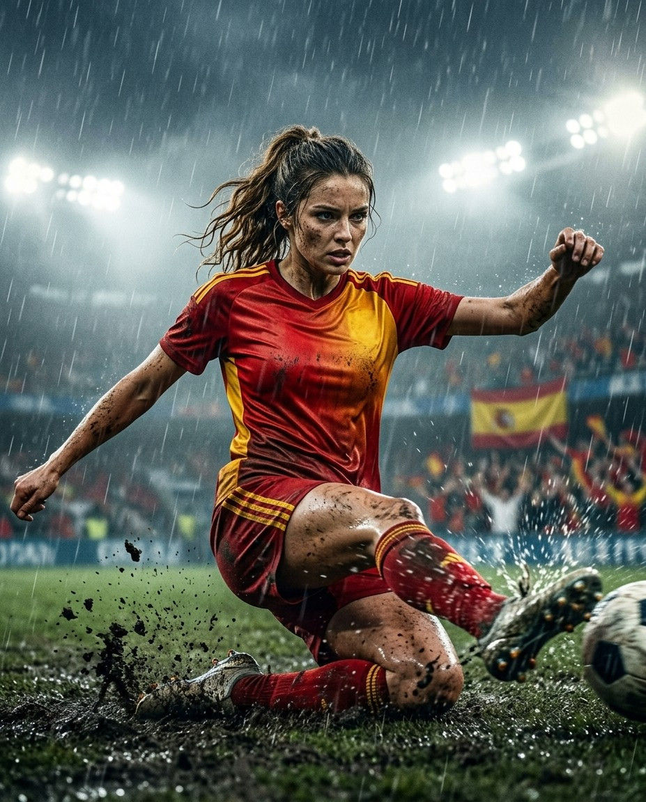 Fan flex portraits — muddy slide tackle (Female)