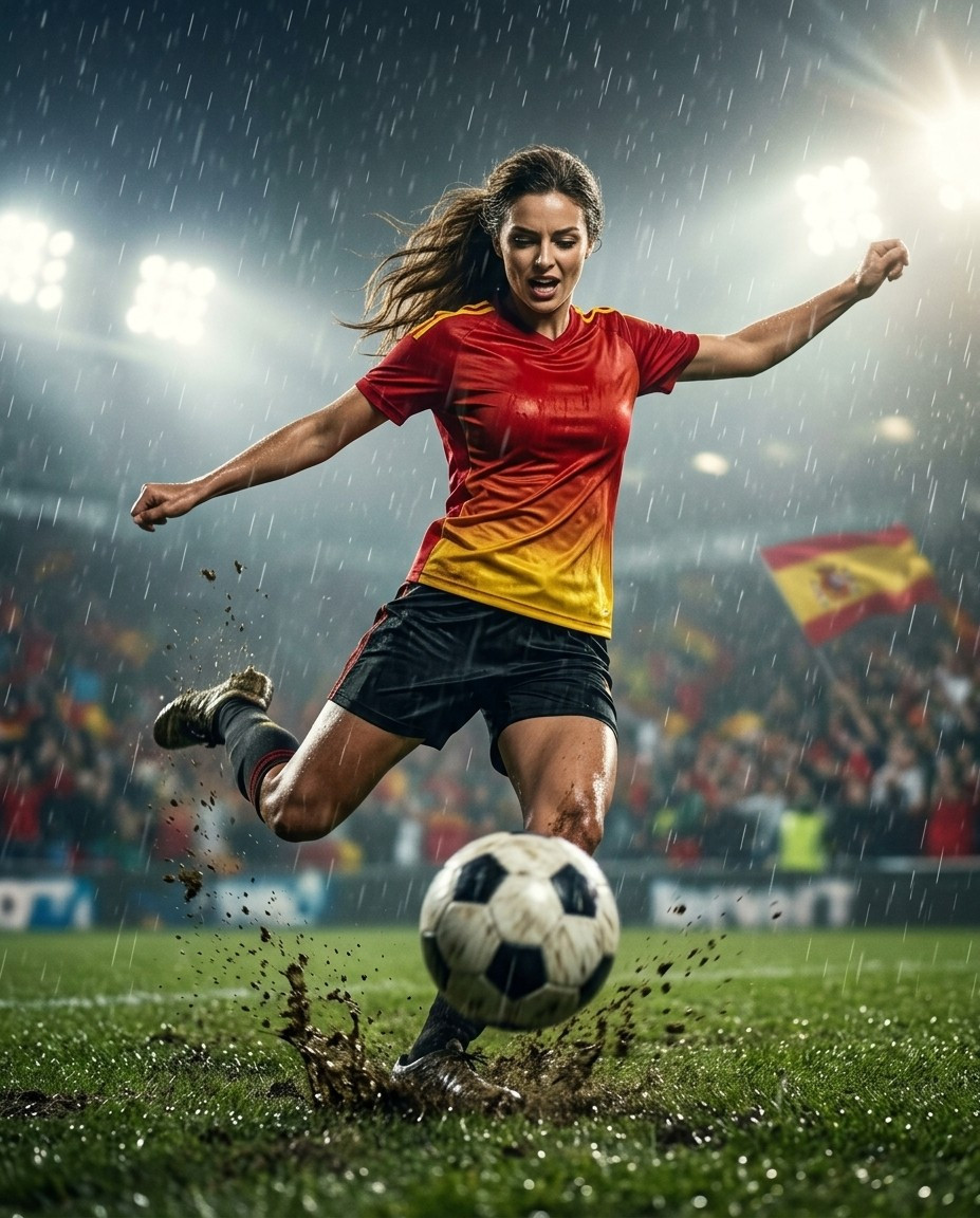 Fan flex portraits — rainy field kick (Female)
