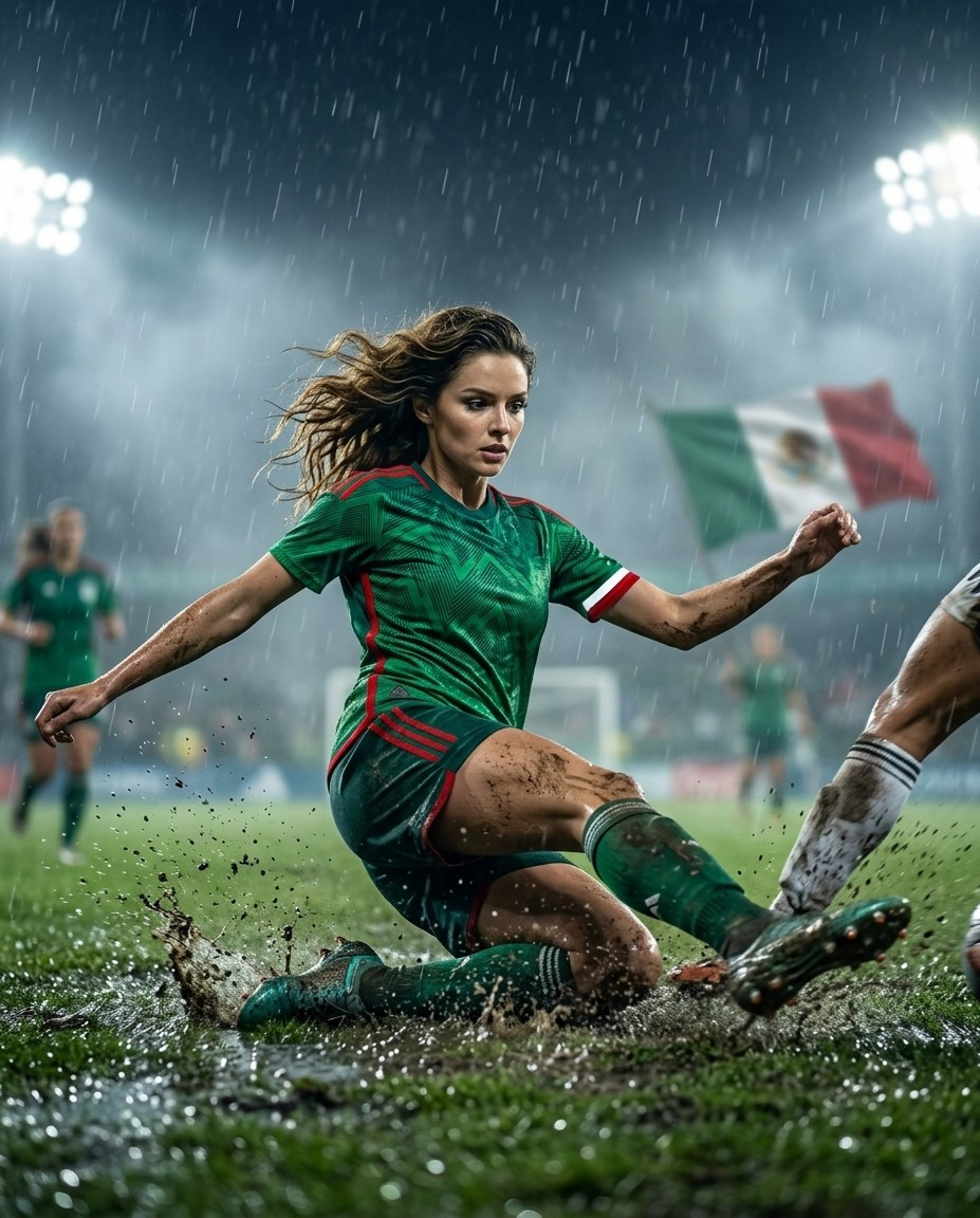 Fan flex portraits — muddy slide tackle (Female)