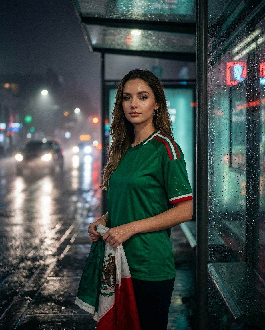 Supporter Lifestyle Portraits — rainy bus stop portrait (Female)