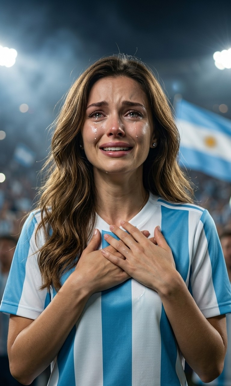 Football Star Poster Series — Emotional Close-Up Fan Portrait (Female)