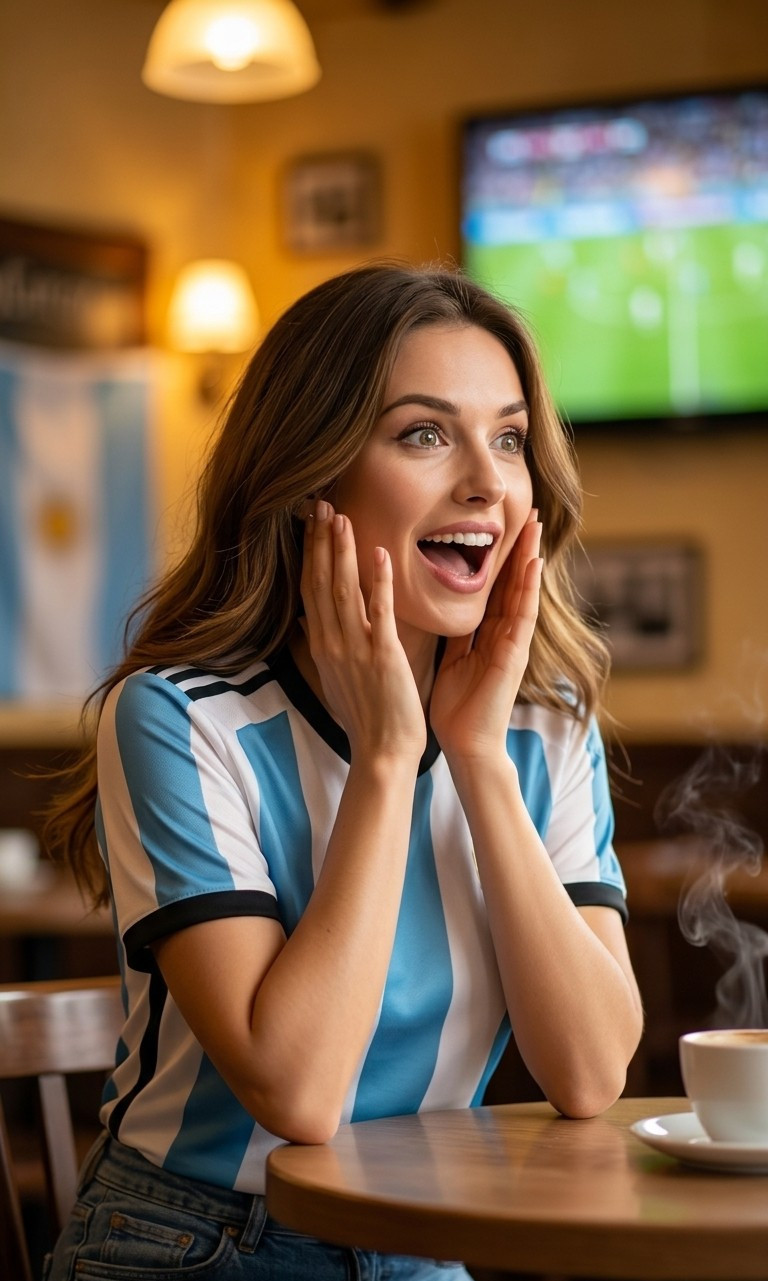 Football Star Poster Series — Café Emotional Reaction Portrait (Female)