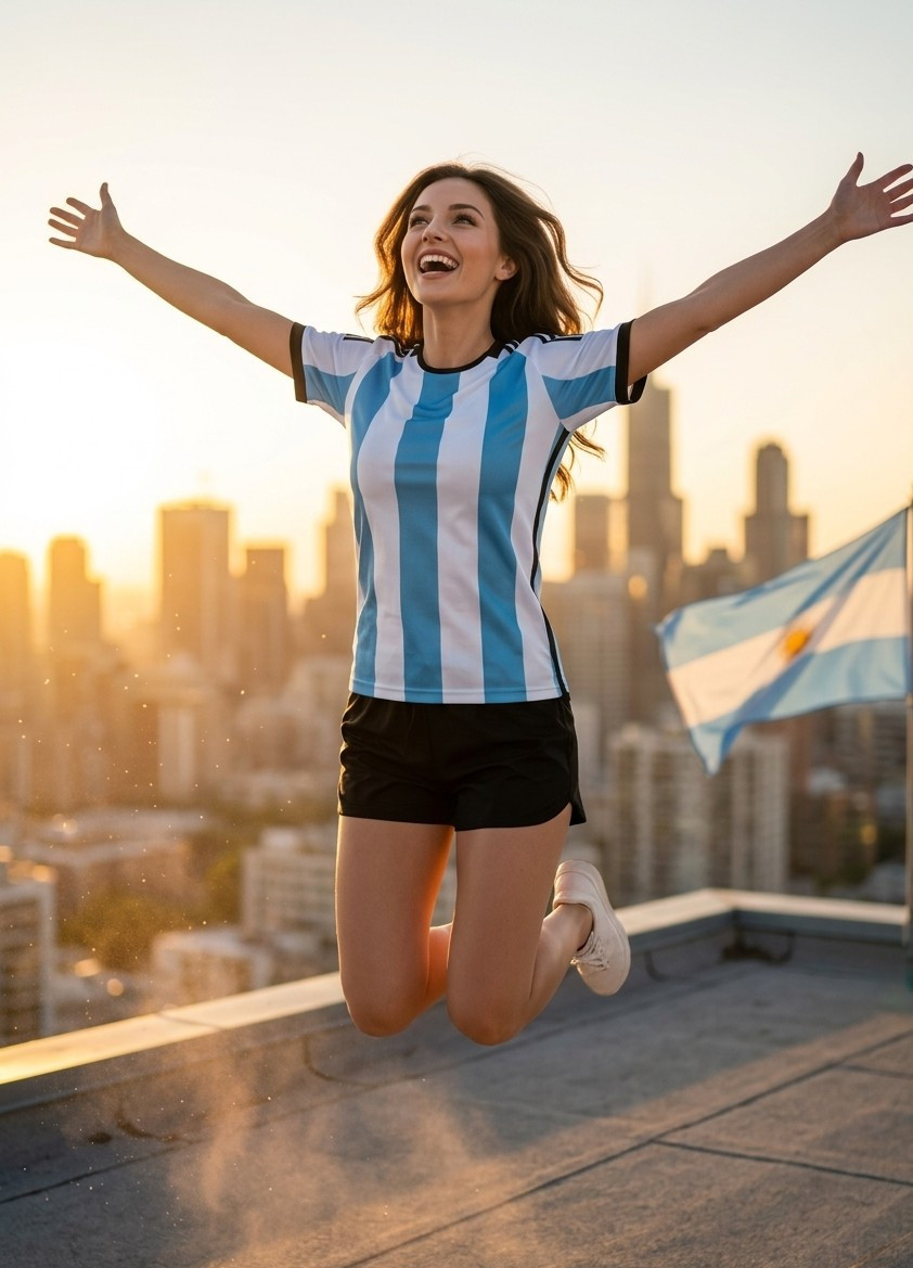 Football Star Poster Series — Rooftop Joy Burst Hero (Female)