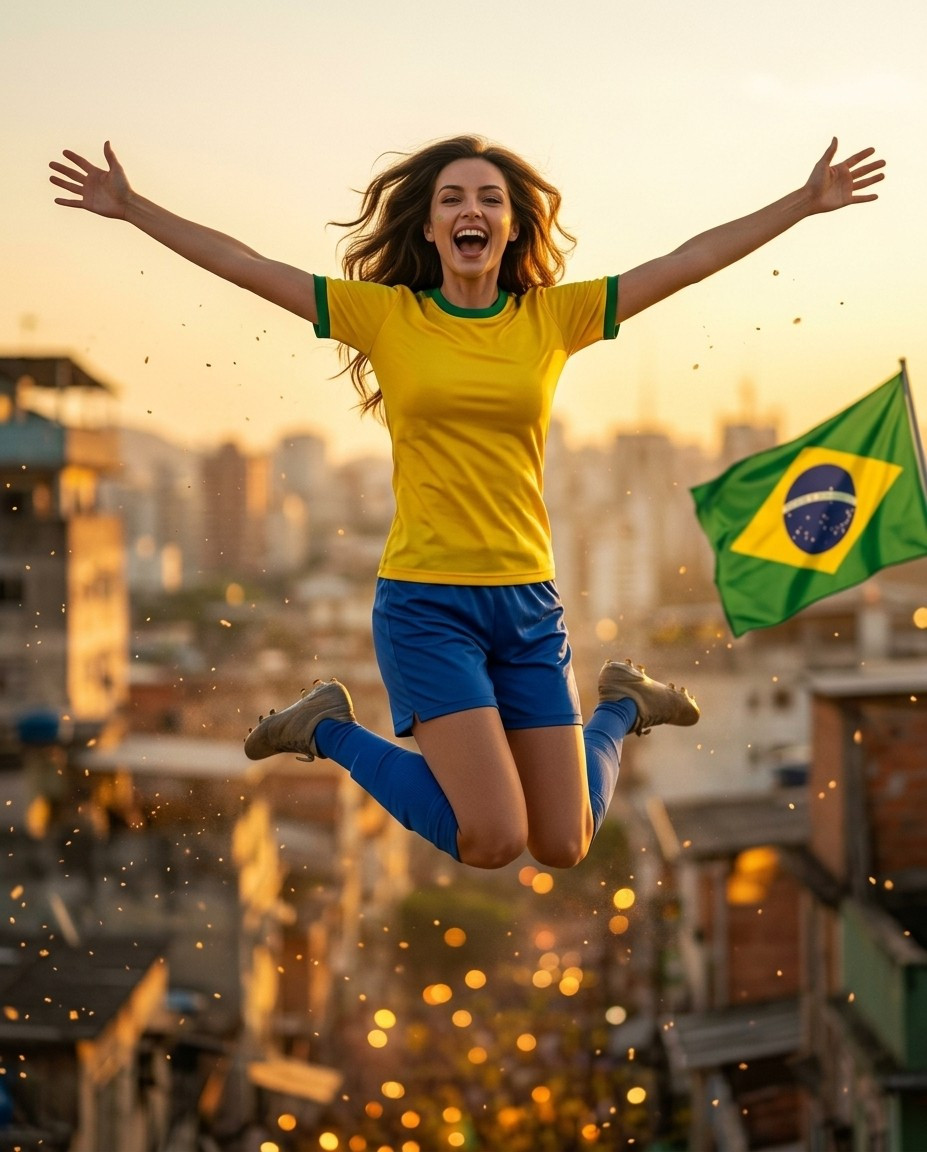 Football Star Poster Series — Rooftop Joy Burst Hero (Female)