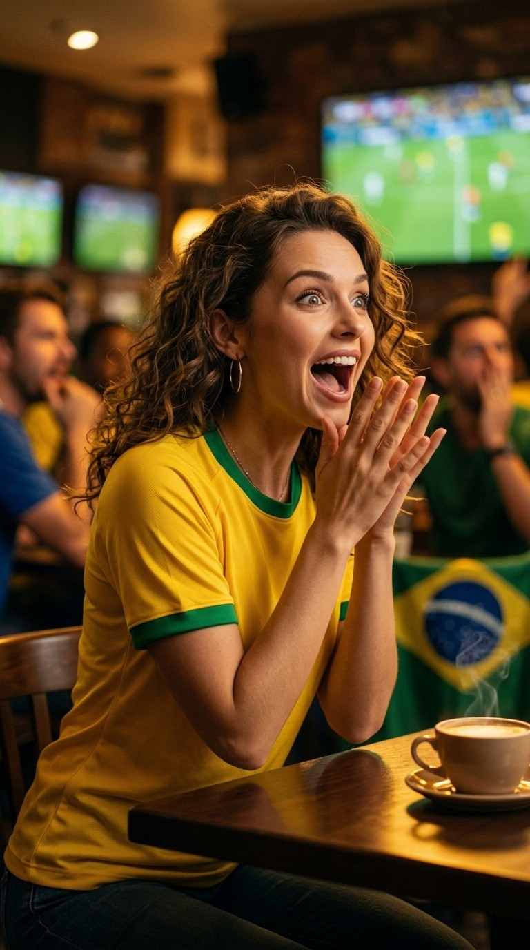 Football Star Poster Series — Café Emotional Reaction Portrait (Female)