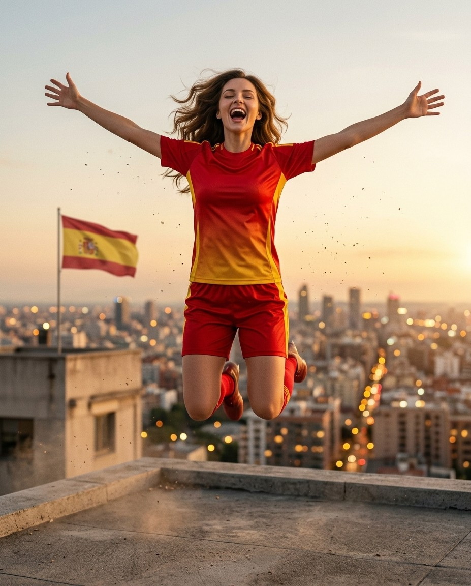 Football Star Poster Series — Rooftop Joy Burst Hero (Female)