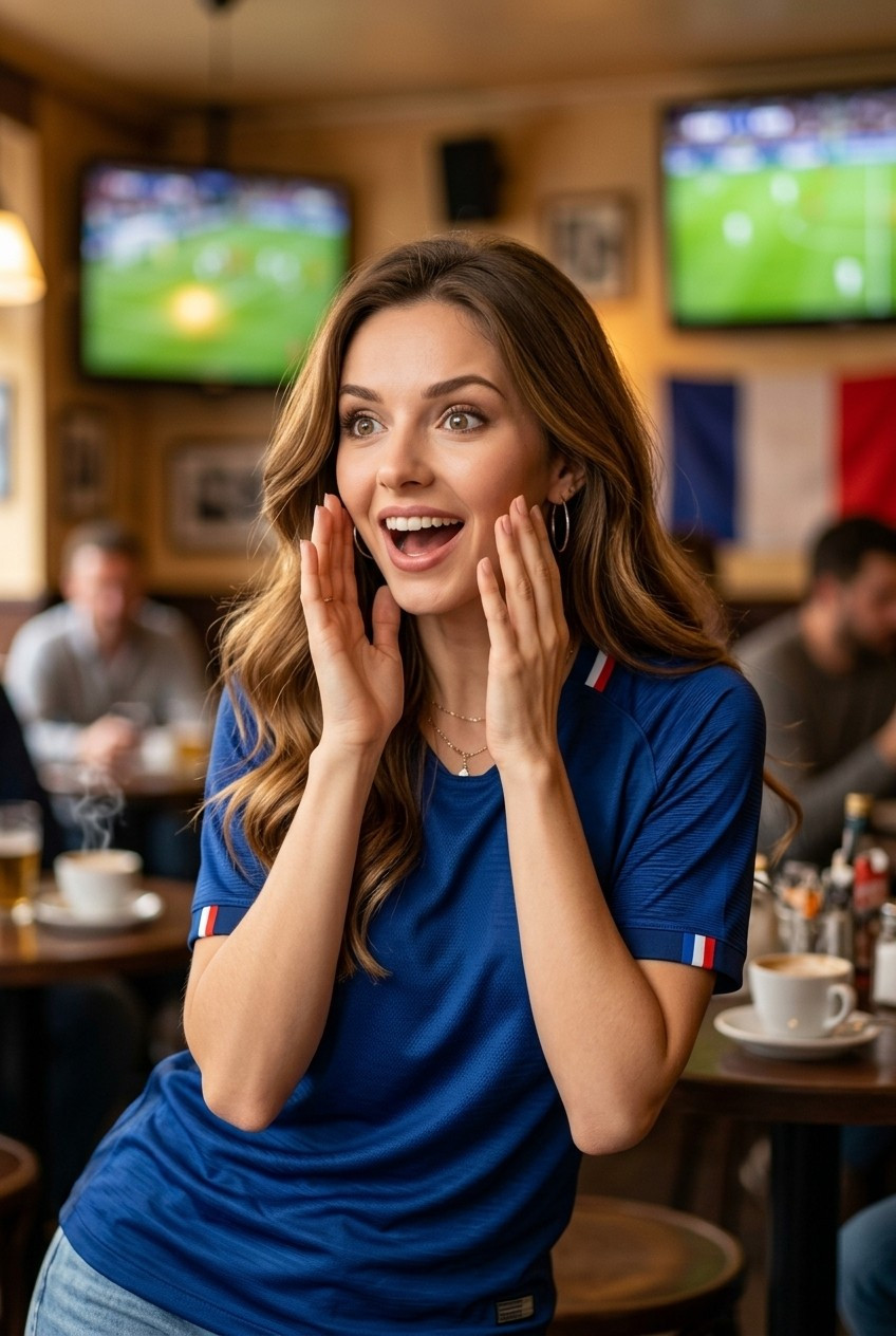 Football Star Poster Series — Café Emotional Reaction Portrait (Female)