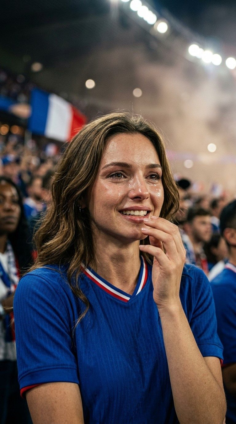 Football Star Poster Series — Emotional Close-Up Fan Portrait (Female)