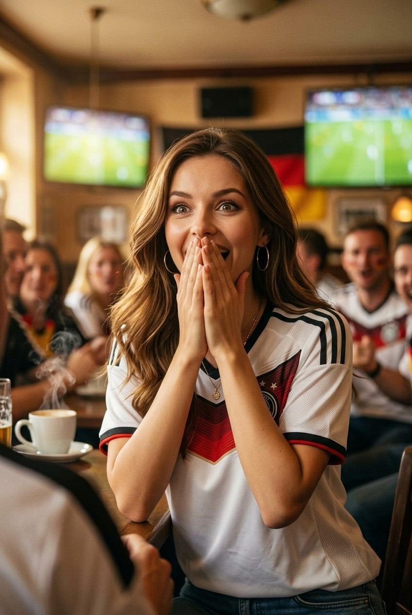 Football Star Poster Series — Café Emotional Reaction Portrait (Female)