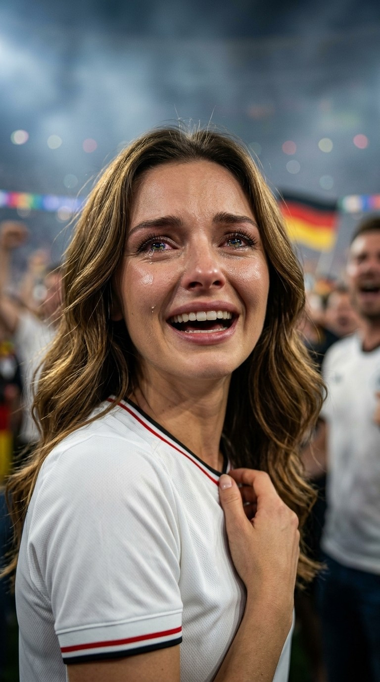 Football Star Poster Series — Emotional Close-Up Fan Portrait (Female)