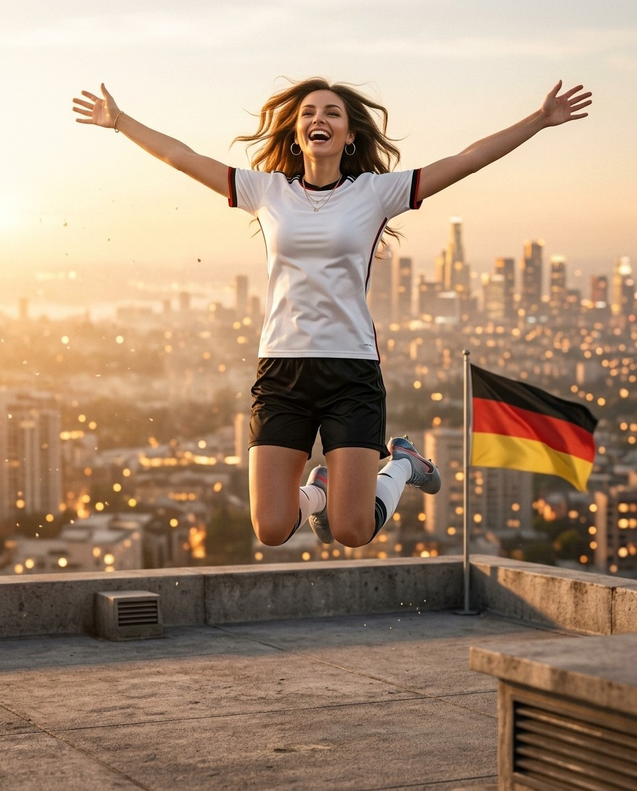 Football Star Poster Series — Rooftop Joy Burst Hero (Female)