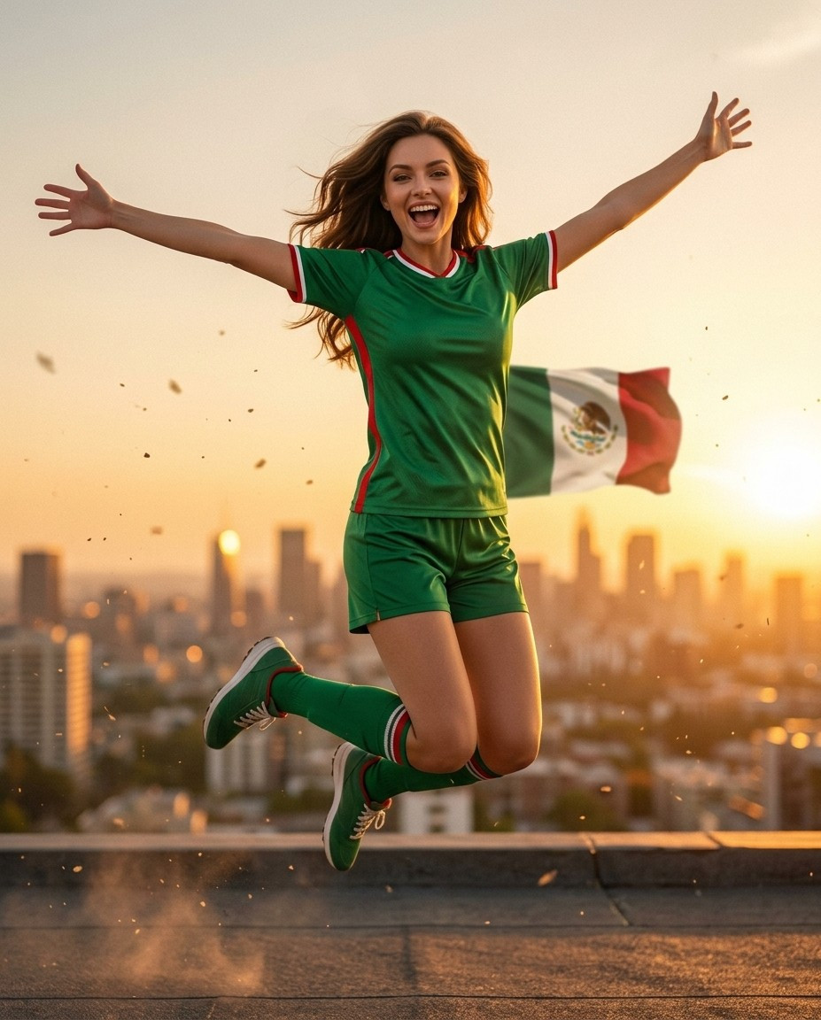 Football Star Poster Series — Rooftop Joy Burst Hero (Female)