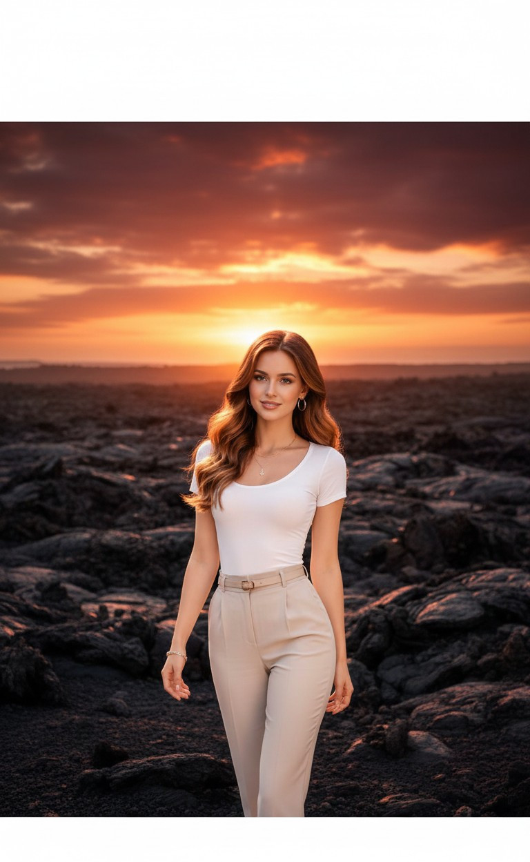 Volcanic Land — Sunset Over Lava Plains (Female)