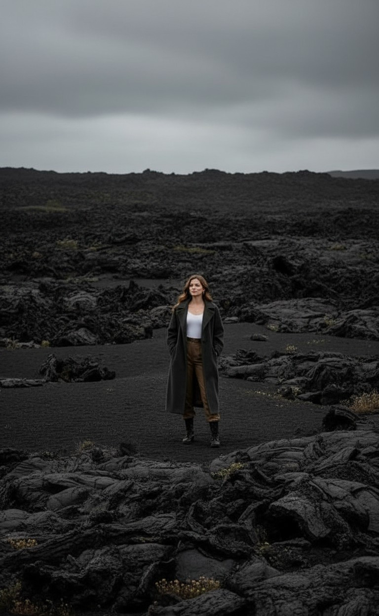 Volcanic Land — Minimalist Black Landscape Portrait (Female)