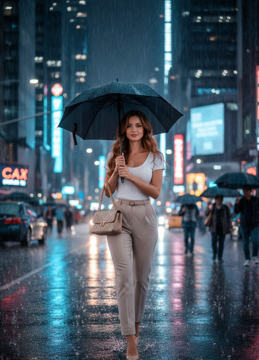Modern City — Rainy City Mood Portrait (Female)