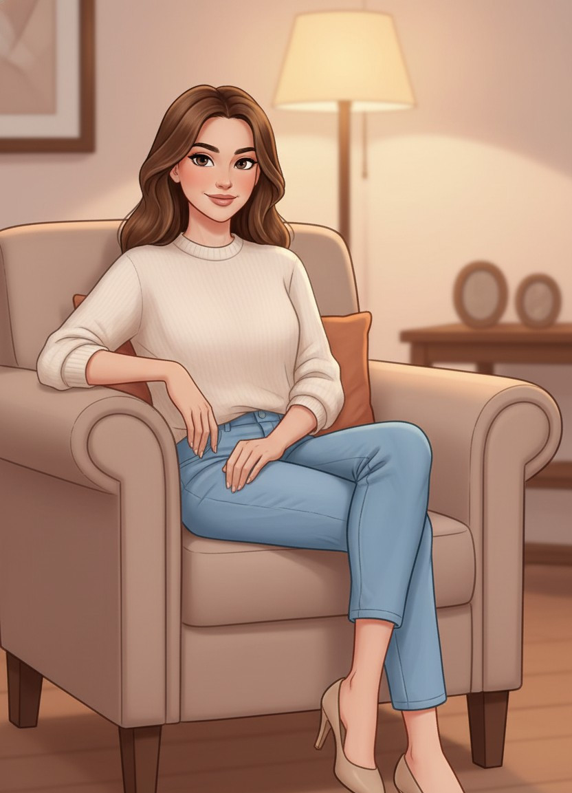 Meme Face Reality — Cozy Indoor Cartoon (Female)