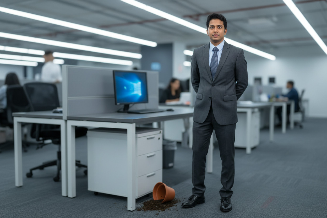 Mr. Bean Iconic Pose — Cubicle Catastrophe (Female)