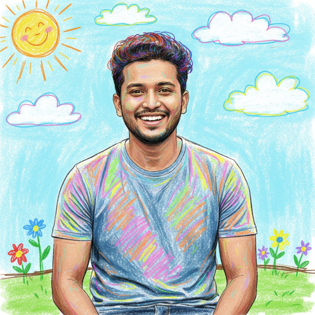Playful Crayon — Vibrant Crayon Sketch Transformation (Male)