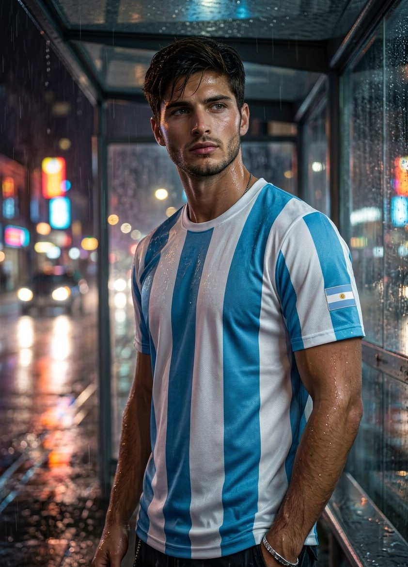 Supporter Lifestyle Portraits — rainy bus stop portrait (Male)