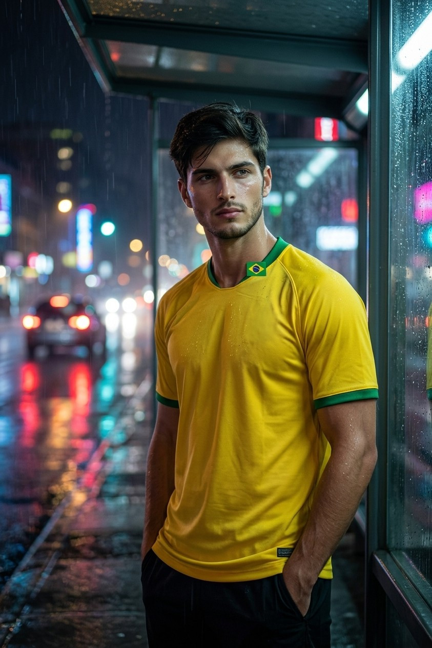 Supporter Lifestyle Portraits — rainy bus stop portrait (Male)