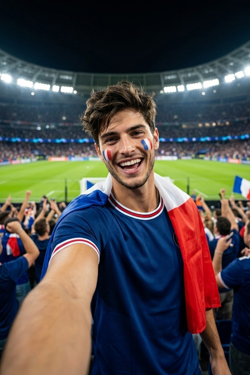 Football Fan Reactions — Cinematic Stadium Selfie Football Fan (Male)