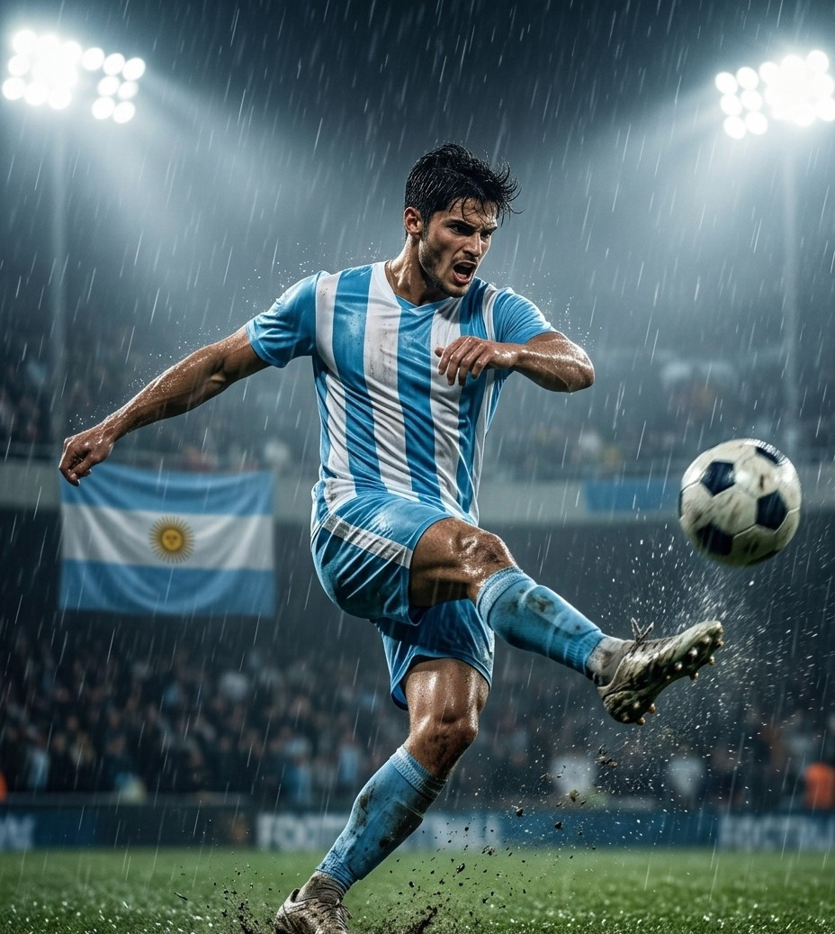 Fan flex portraits — rainy field kick (Male)