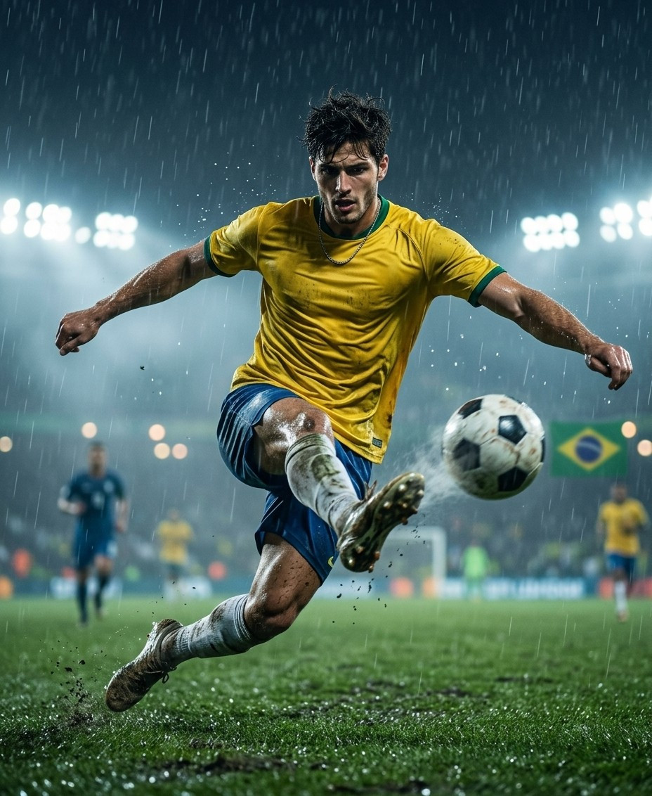 Fan flex portraits — rainy field kick (Male)