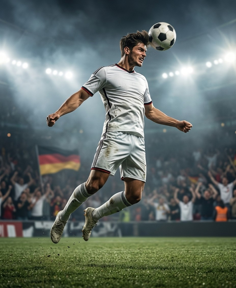 Fan flex portraits — floodlight header jump (Male)
